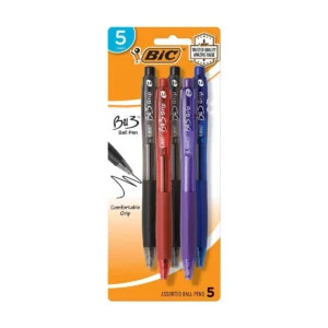 BIC BU3 Retractable Ballpoint Pen, Medium Point (1.0mm), Assorted Colors, 5 ct image
