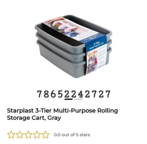 Starplast 3 – Tier Multi – Purpose Rolling Storage Cart, Gray image