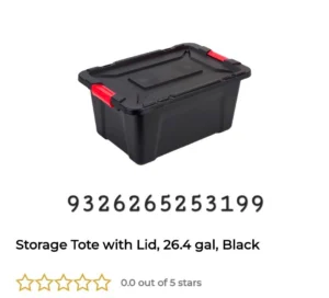 Storage Tote with Lid, 26.4 gal, Black image