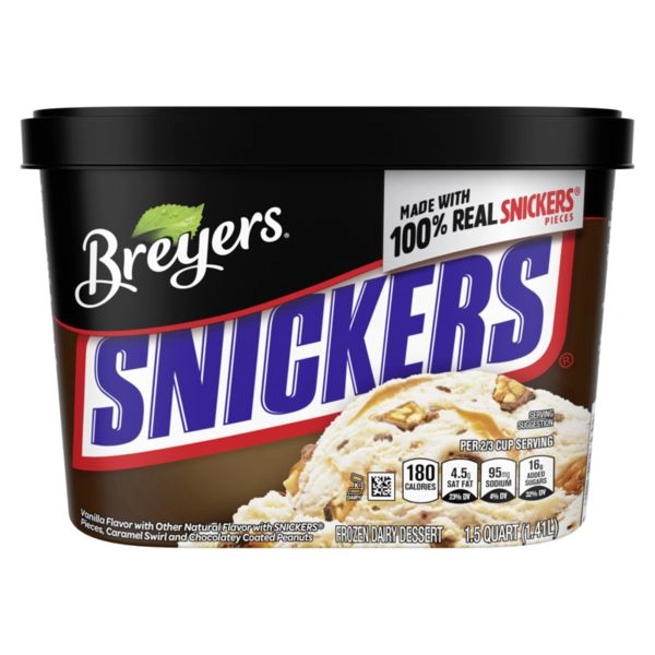 Breyers Light Ice Cream SNICKERS® For a Delicious Frozen Dessert 100% Grade A Milk & Cream, All American Dairy 48 oz image