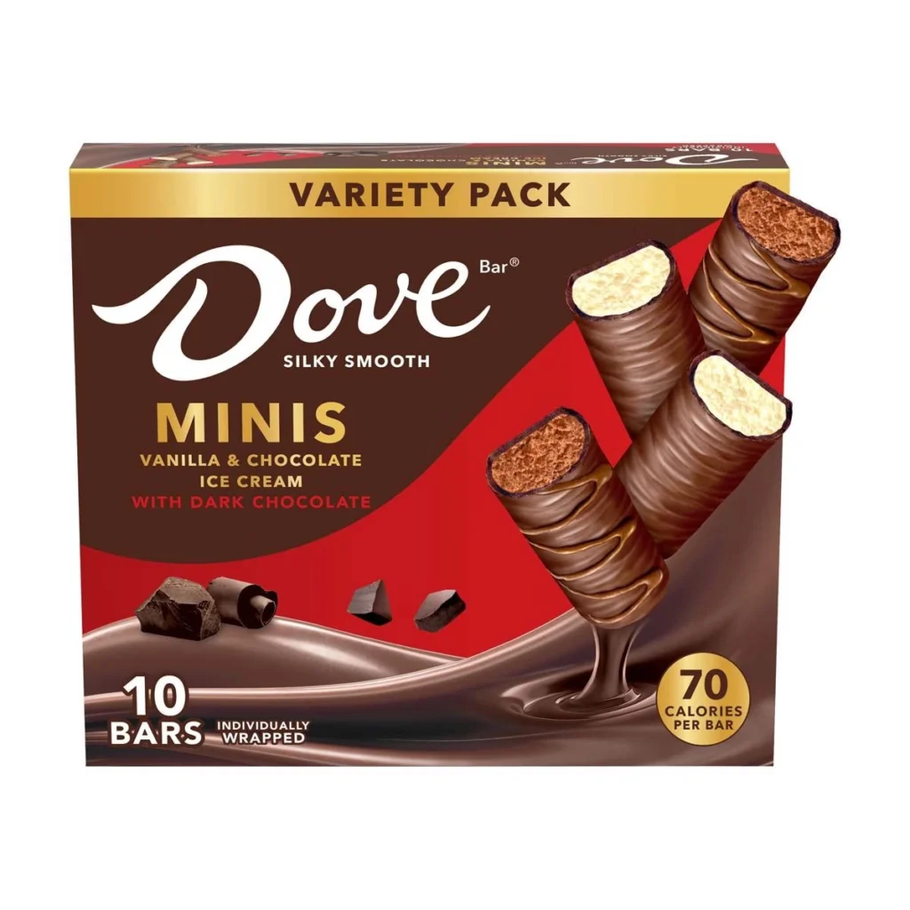 Dove Minis Ice Cream Bars Variety Pack Vanilla & Chocolate With Dark Chocolate, 10 ct image