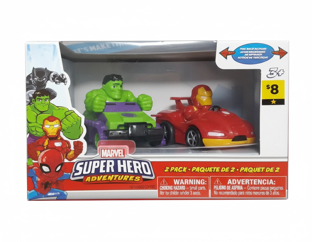 Marvel Super Hero Adventures Hulk & Iron Man Pull-Back Action Cars 2-Pack. image
